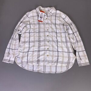Jachs Girlfriend Flannel Shirt Medium Plaid Button Down White Tan Gray New NWT